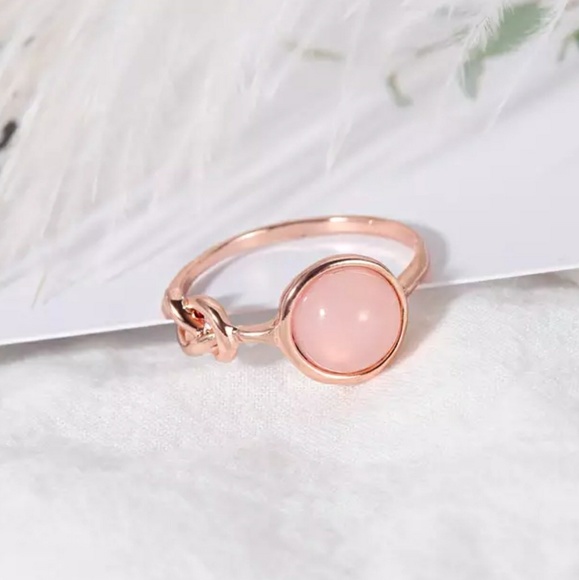 Rose Gold Pink Moonstone Knot Ring - Picture 2 of 3